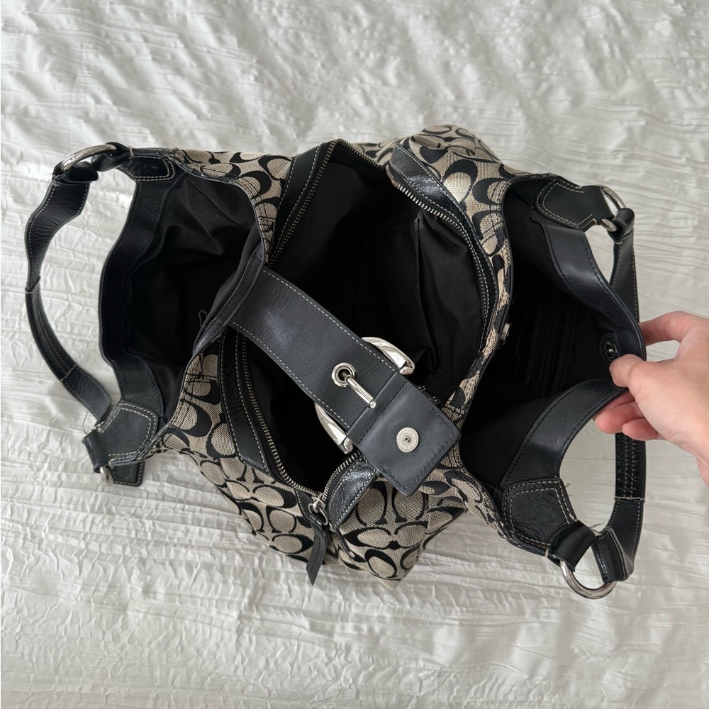 Coach Black and grey Signature Shoulder Hobo - Picture 5 of 9